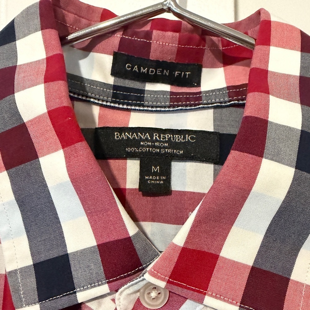 Banana Republic Red and Black Plaid Non-Iron Shirt - Picture 2 of 6